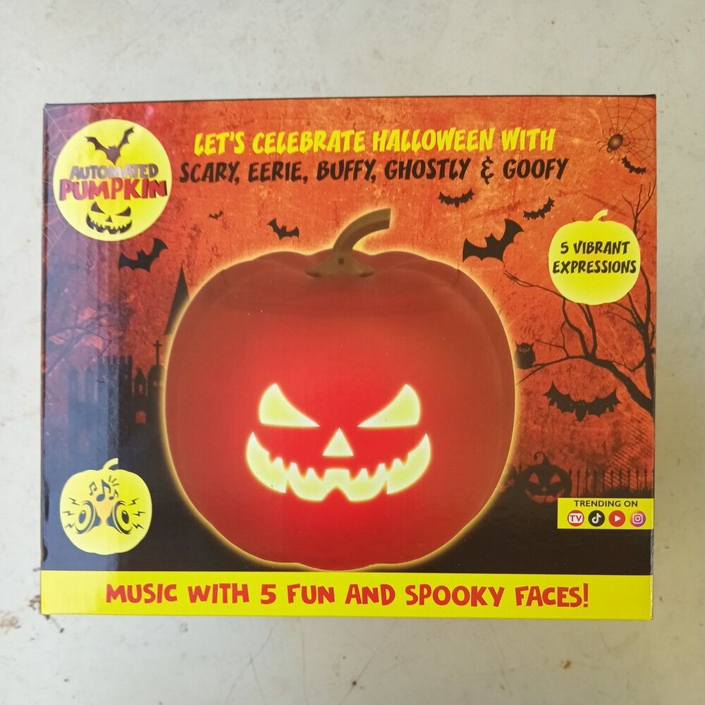 Pinnacle Automated Pumpkin Halloween LED Music 5 Spooky Faces NIB Not Waterproof